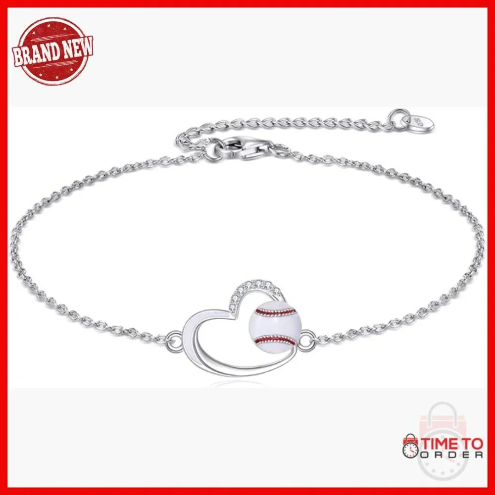 Sterling Silver Baseball Charm Bracelet Adjustable Lobster Claw Clasp